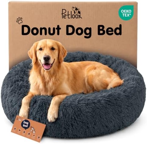 Calming Donut Dog Bed for Small Dogs, Round Dog Bed for Medium & Large Dogs by Petloox