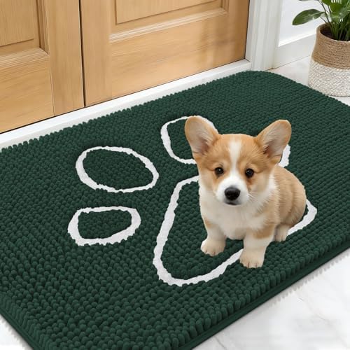 OLANLY Dog Door Mat for Muddy Paws 24x16, Paw Print Design Chenille Mud Mat by OLANLY
