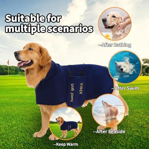 Dog Bathrobe Microfiber, Quick Dry Absorbent Adjustable Wrap Blue XXL - Image 2