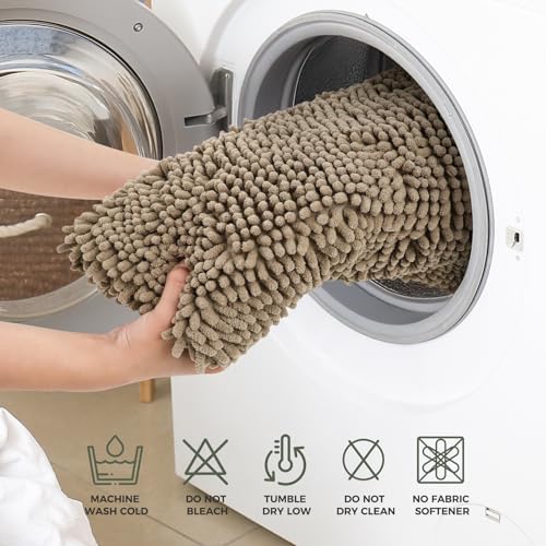 Bcoimo U Shaped Bath Rug Mat Set, 2 Piece Chenille Latte Toilet Bathroom Rug - Image 6