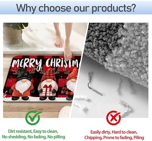 Christmas Gnomes Bathroom Mat, Non-Slip Rubber Backing Thin Low-Profile Bath Rug - Image 4