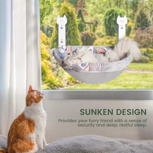 HiPetpy Grey Deep Cat Window Perch, Cordless Foldable Cat Hammock - Image 3