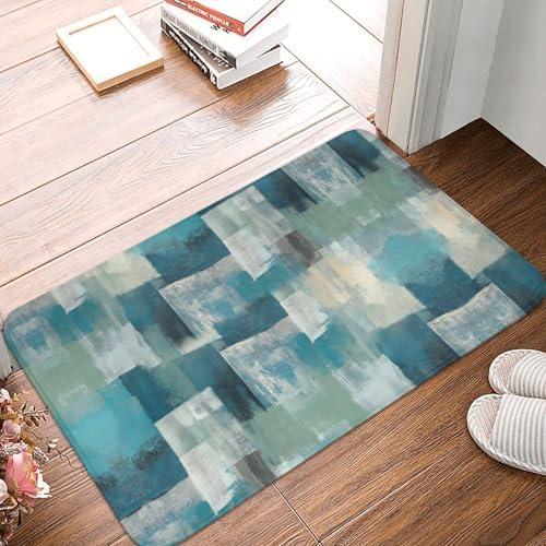 Turquoise Grey Modern Geometric Bath Mat 24x16 Inch Non-Slip Soft Microfiber - Image 6