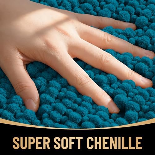 OLANLY Thick Chenille Large Bathroom Rugs Mats 44x32, Peacock Blue - Image 2