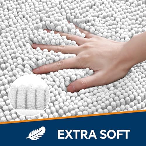Chenille Bathroom Rug 26"x44" Light Gray, Non-Slip Plush Bath Mat - Image 3
