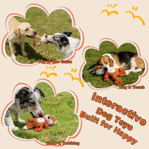 Giraffe Rope Dog Toy, Plush Fox Squeaky Dog Toy, 2 Pack - Image 5