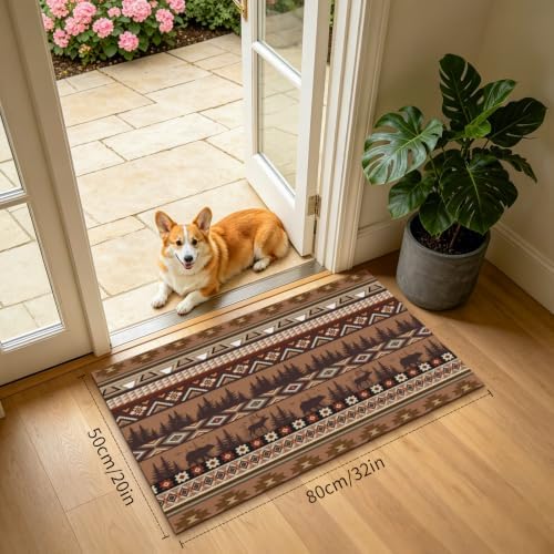 Giwawa Rustic Bear Deer Bath Rug Boho Ethnic Plush Carpet 20x32 Inch Soft - Image 6