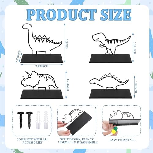 Sieral 4 Pcs Dinosaur Wall Shelf Metal Dinosaur Wall Decor Bookshelf - Image 2