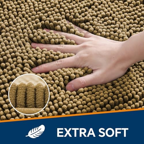 Chenille Bathroom Runner Rug 24"x72" Tan, Plush Bath Mat - Image 3