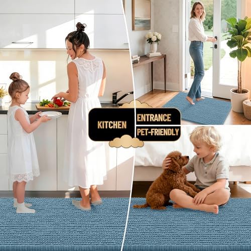OLANLY Thick Chenille Bathroom Runner Rugs Mats 47x24, Airy Blue - Image 6