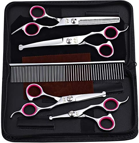 Dog Grooming Kit with Round Tip, 6 in 1 Cat Dog Grooming Scissors, Stainless by iSeaFly