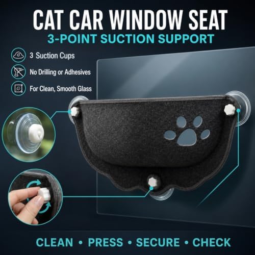 Cat Car Window Hammock with Soft Pad, Cat Car Window Seat，Blue：Large - Image 3