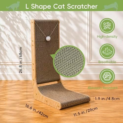 Cat Scratcher, 26.8 Inch L Shape Cat Scratch Pad Wall Mounted - Image 4