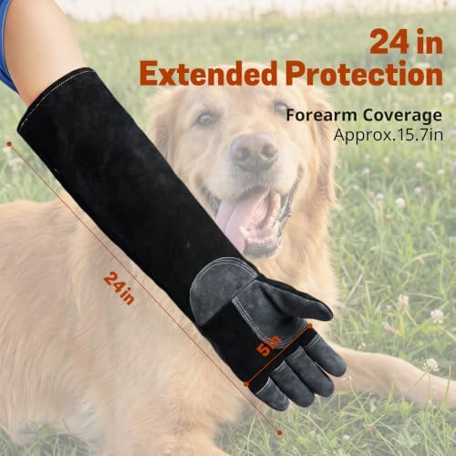 vclpower Animal Handling Gloves, Bite Proof Double Leather, 24 in, Size M - Image 6