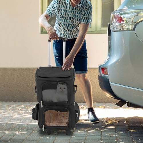 2-Tier Rolling Pet Carrier for Cats & Dogs, Removable Divider, Telescopic Handle - Image 3
