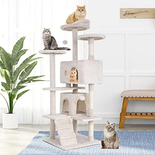 BestPet | 54" Cat Tree Tower | Beige | Sturdy Multi-Level Cat Tree - Image 2