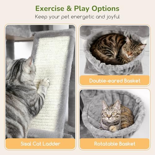 Globlazer 80in Extra Large Tall Corner Cat Tree Tower, Light Grey - Image 4