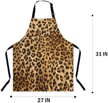 Leopard Print Kitchen Apron for Women Men, Unisex Adjustable Cooking Apron - Image 2