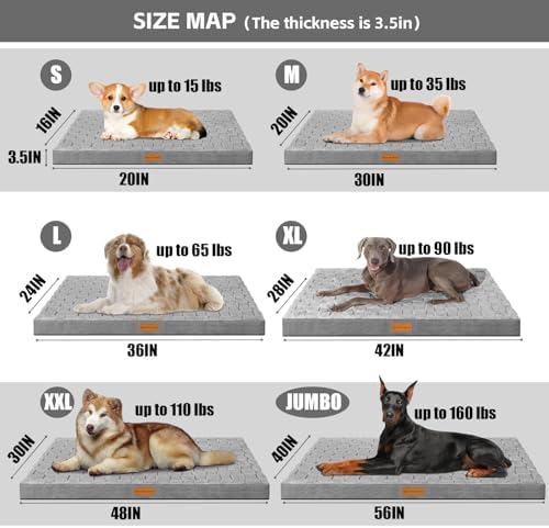 Patas Lague Orthopedic Large Dog Bed Washable Pet Crate Mat 36''X24'' Grey - Image 5