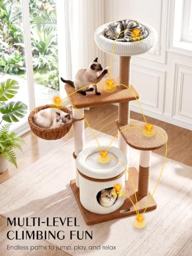 52" Cat Tree Tower for Large Cats, Modern Corduroy, Stable Base - Image 5