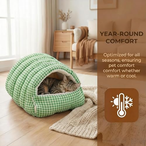 Small Cat Dog Cave Bed Calming Pet Nest Warm Plush Covered Cat House - Image 7