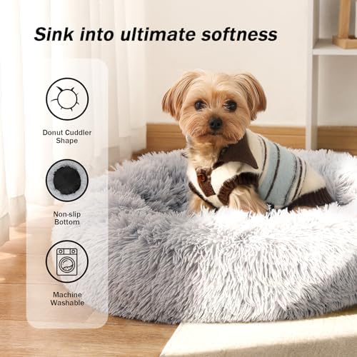 NOYAL Donut Dog Bed for Small Medium Pets, Plush Calming Faux Fur - Image 2