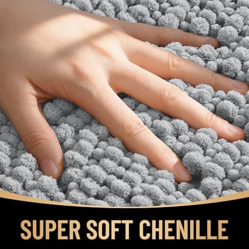 OLANLY Thick Chenille Large Bathroom Rugs Mats 59x35, Light Grey - Image 2