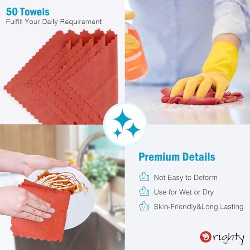 Orighty Microfiber Cleaning Cloth Bulk, 50 Pack Shop Towels 12x12 Inch - Image 4