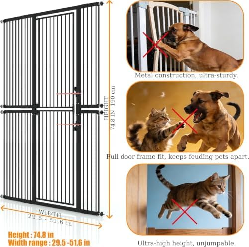 74.8" Extra Tall Pet Gate for Cats，29.5"-51.6" Extra Wide Cat Gate, Pressure - Image 2