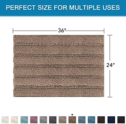 H.VERSAILTEX Bath Mats for Bathroom Non Slip Extra Thick Chenille Striped Bath - Image 2