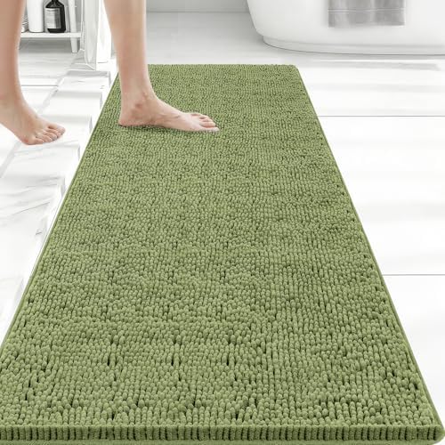 Bcoimo Bath Rug Mat, Sage Chenille High Absorbent Long Bathroom Runner Rugs by Bcoimo