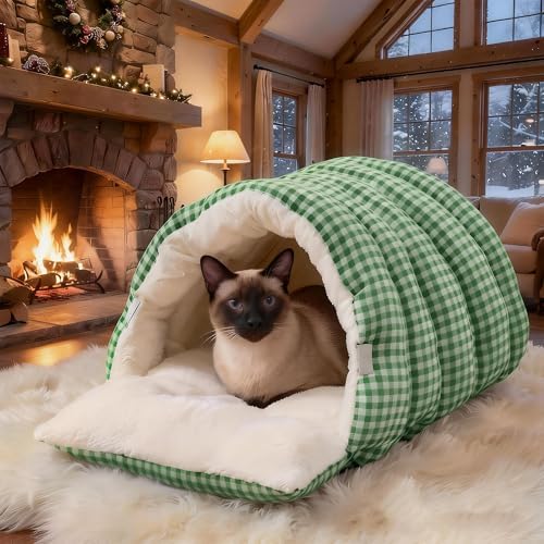 Small Cat Dog Cave Bed Calming Pet Nest Warm Plush Covered Cat House - Image 3