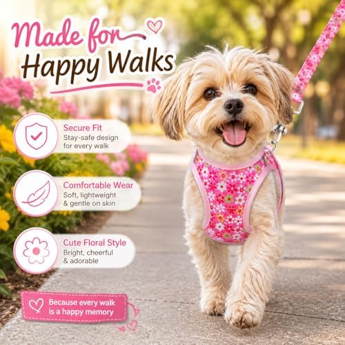 Step in Dog Harness Leash Set- All Weather Reflective No-Pull Floral Pattern - Image 6