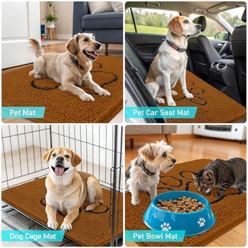OLANLY Dog Door Mat for Muddy Paws 36x24, Paw Print Design Chenille Mud Mat - Image 7