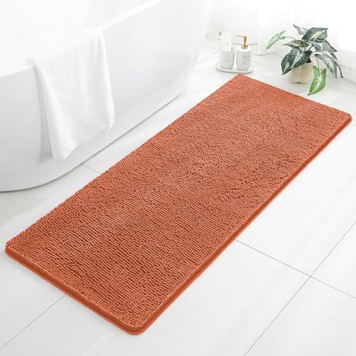 Chenille Bathroom Runner Rug 24"x60" Coral, Plush Bath Mat by Kildoss