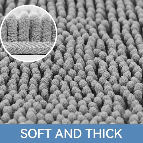 Bcoimo Small Bath Rug Mat, 24x17 Chenille Non Slip Gray Bathroom Shower Mat - Image 3