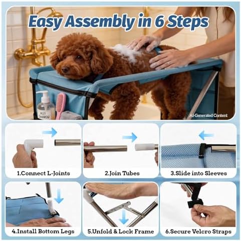 Foldable Dog Grooming Hammock & Stand, Stainless Steel Pet Grooming Table - Image 3