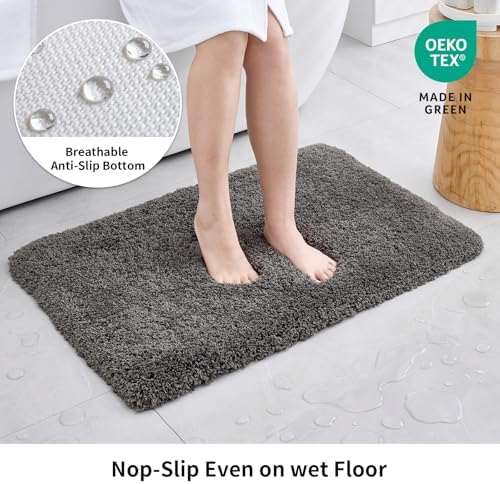 Disolla Dark Grey Bathroom Rugs 24x36, Non-Slip Plush Thick Bath Mat - Image 3