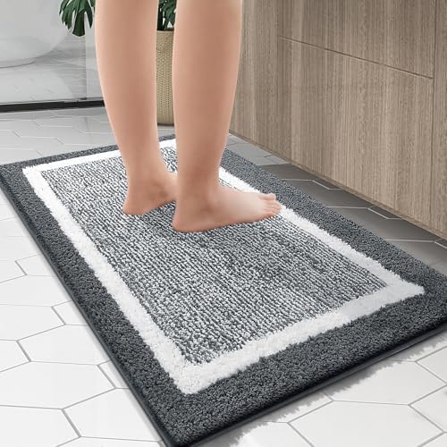 OLANLY Large Bathroom Rugs 40x32, Absorbent Microfiber Bath Rugs, Dark Grey - Image 6