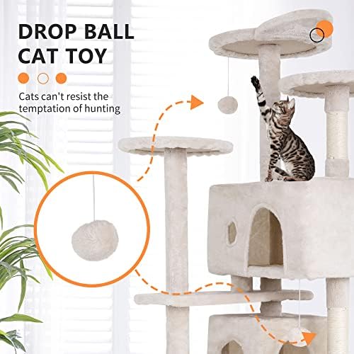 BestPet | 54" Cat Tree Tower | Beige | Sturdy Multi-Level Cat Tree - Image 3