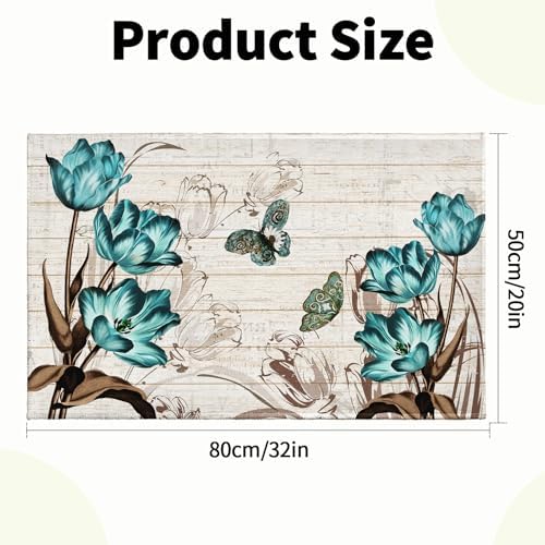 Giwawa Teal Floral Bath Rug Butterfly Flower Bath Carpet Soft Bathroom Plush - Image 3