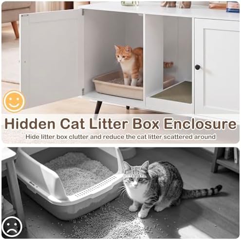 Tangkula Double Cat Litter Box Enclosure, Large Hidden Wooden Cat Cabinet - Image 4