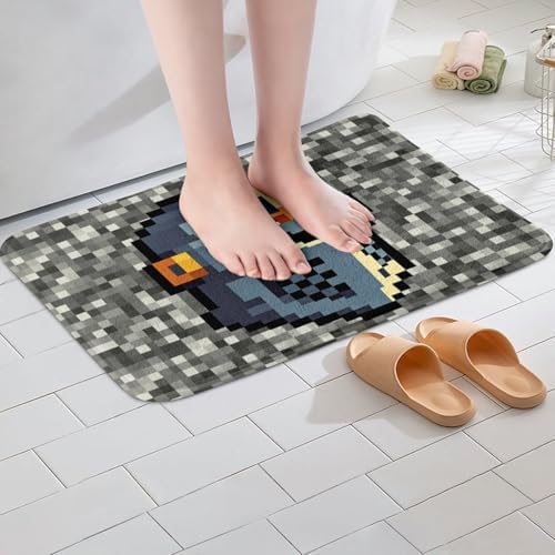 Manfei Pixel Grid Bath Mat, Pixelated Knight Helmet Print Kids Mats Rugs - Image 4