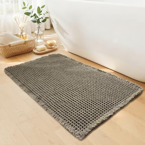 Waffle Bath Mat, Boho Bathroom Rugs Non Slip Washable by GRLYUH