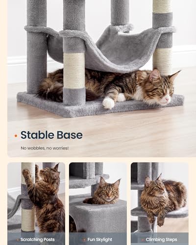 SONGMICS HOME Cat Tree for Indoor Cats, Hammock and Condo, Light Gray - Image 7