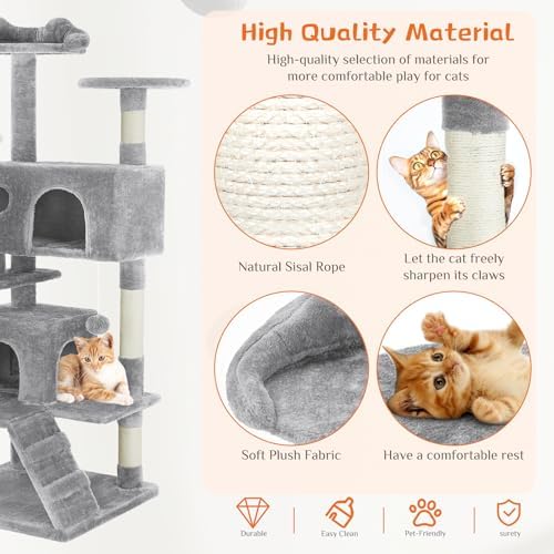 54 Inch Cat Tree Tower with Natural Sisal Scratching Post - Image 4