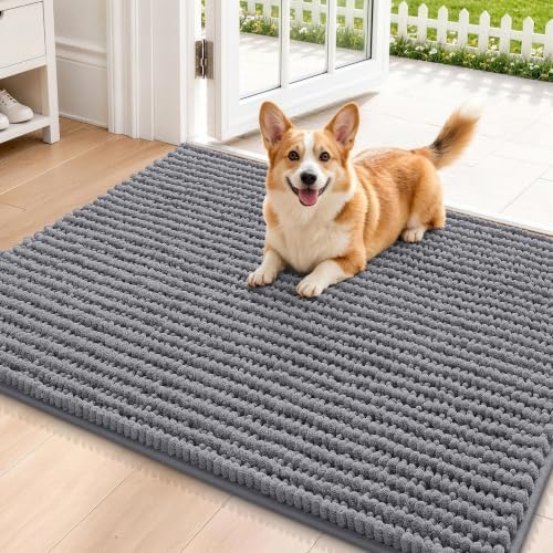 Smiry Dog Door Mat for Muddy Paws 36x24, Ultra Absorbent Chenille Doormat by Smiry