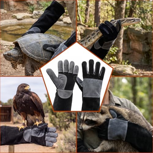 vclpower Animal Handling Gloves, Bite Proof Double Leather, 24 in, Size M - Image 3