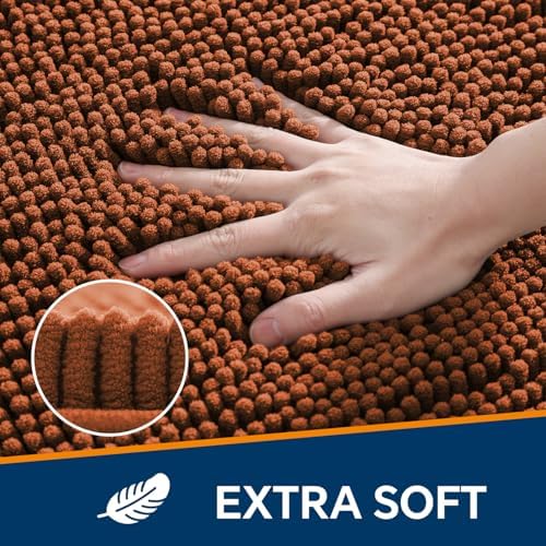 Chenille Bathroom Runner Rug 24"x60" Rust, Plush Bath Mat - Image 3