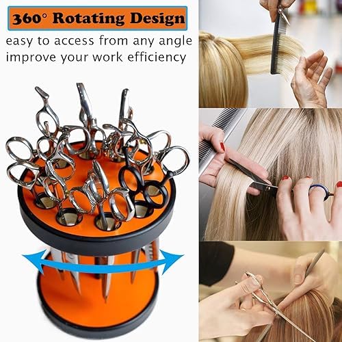 XDONEF Rotating Hair Scissors Holder, Wooden Barber Scissors Storage Holder - Image 2
